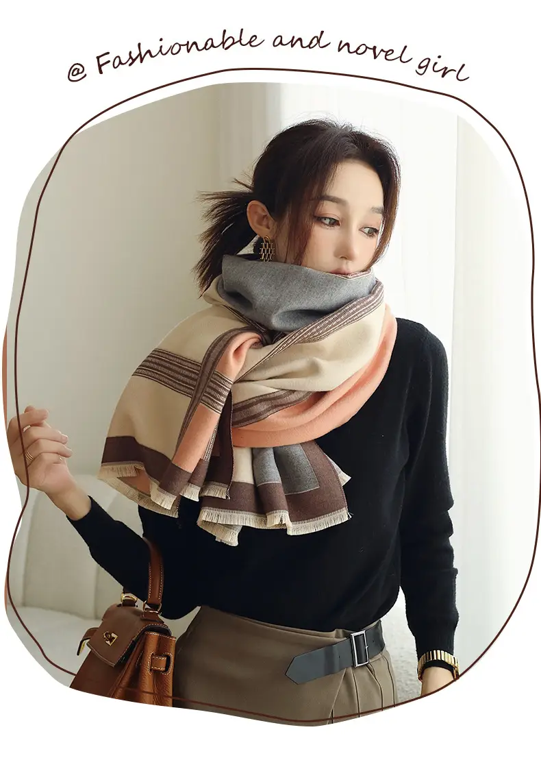 Women's Jacquard Shawl Beige Brown Cream Winter Warmth — feature 1