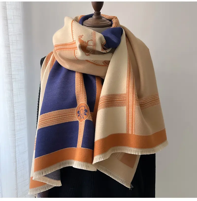 Women's Jacquard Shawl Beige Brown Cream Winter Warmth — feature 11
