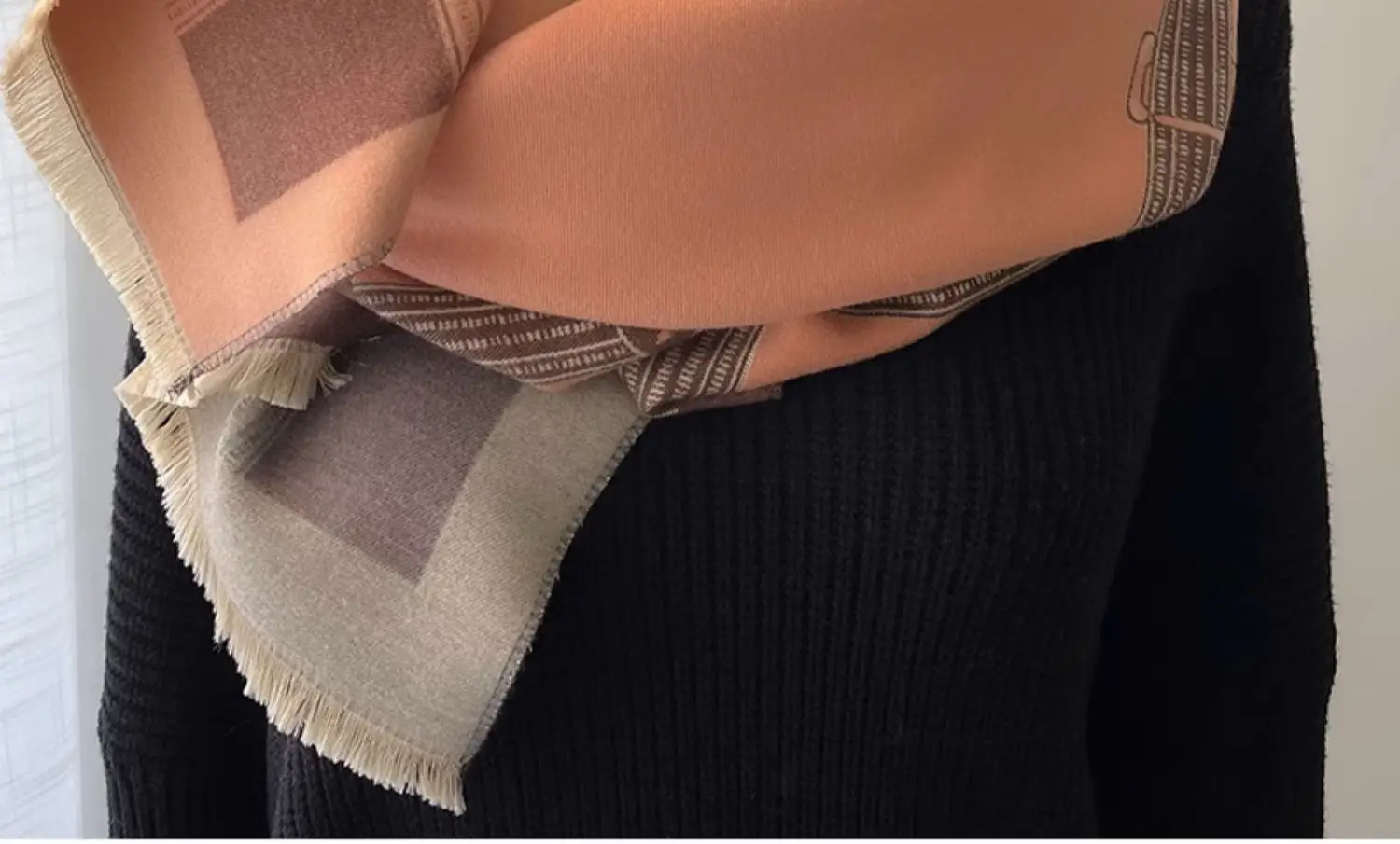 Women's Jacquard Shawl Beige Brown Cream Winter Warmth — feature 14
