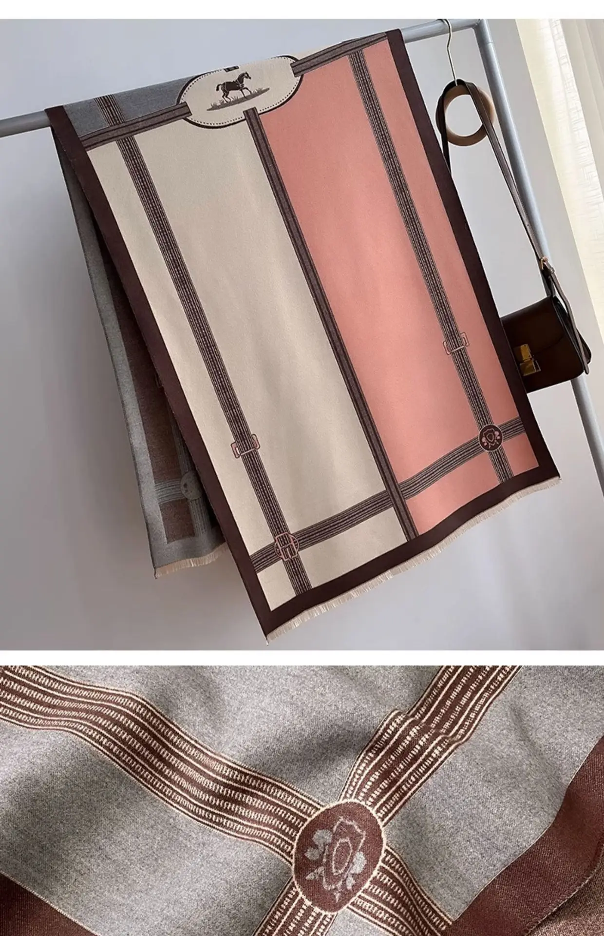 Women's Jacquard Shawl Beige Brown Cream Winter Warmth — feature 15
