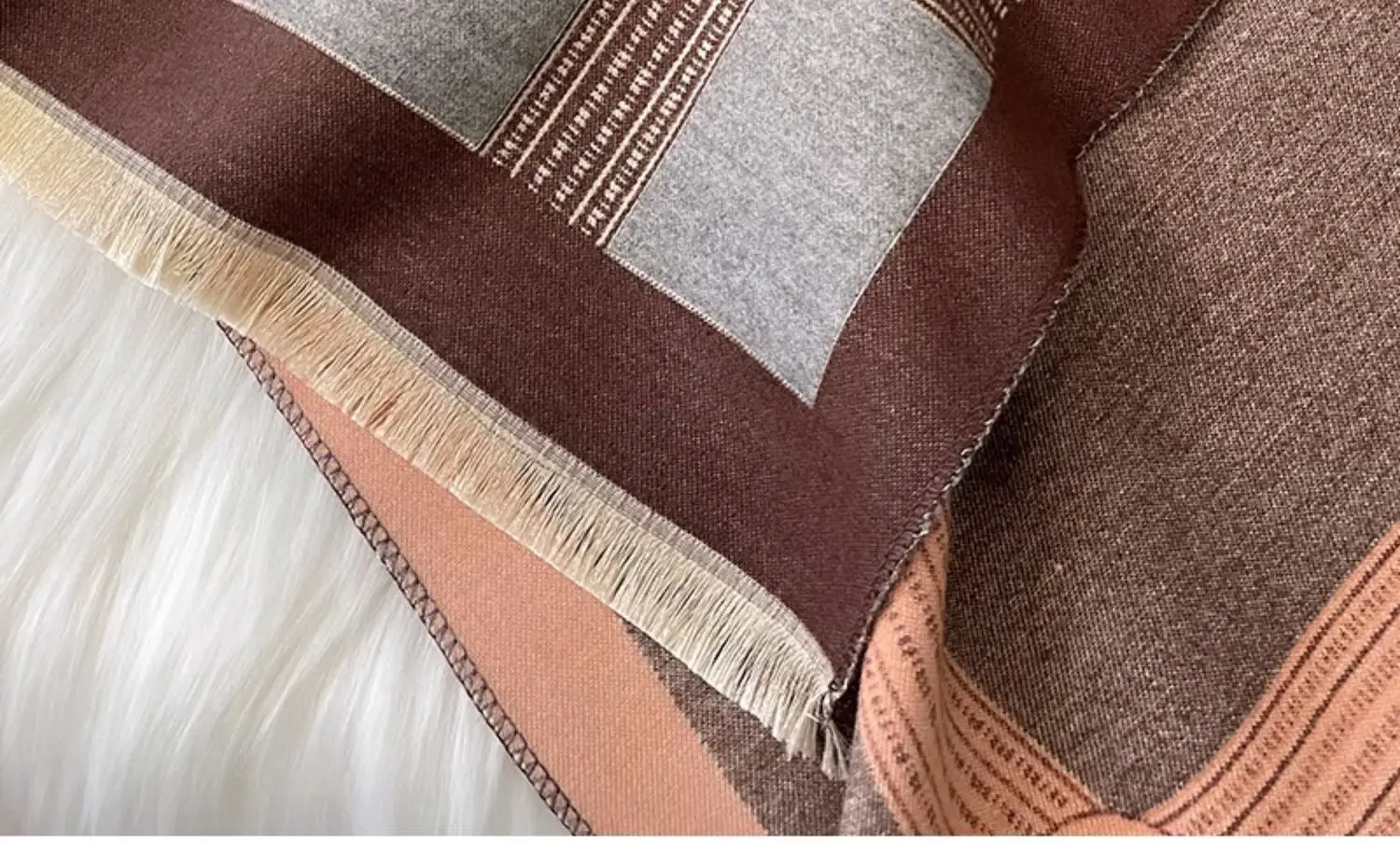 Women's Jacquard Shawl Beige Brown Cream Winter Warmth — feature 16
