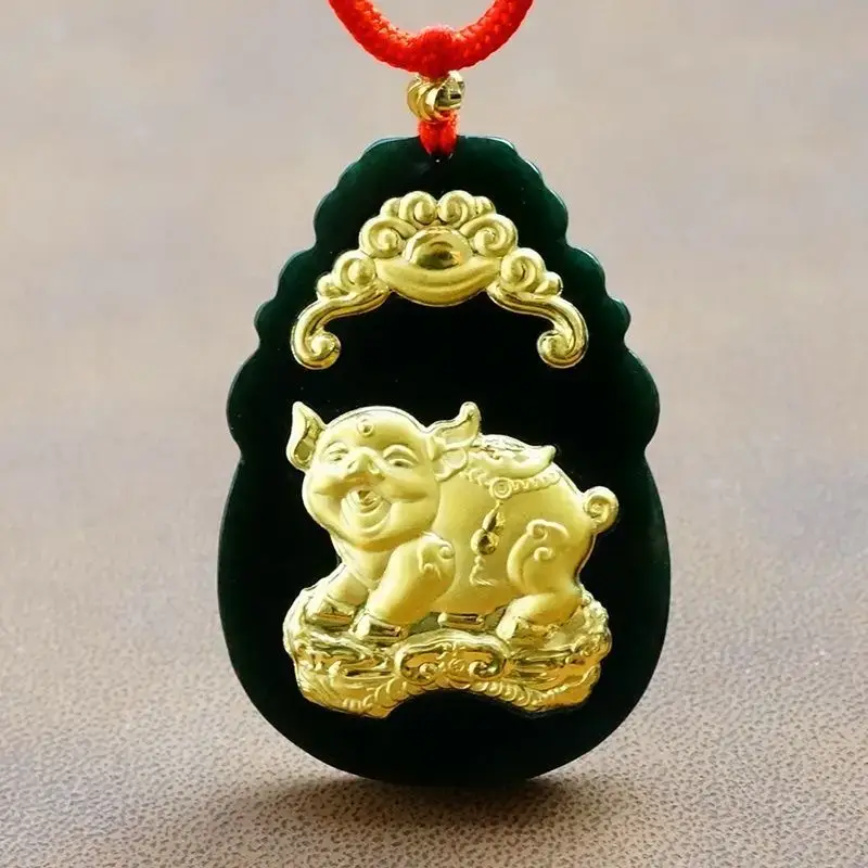 Gold Inlaid Jade Pendant with Hetian Design 12 Zodiac - Image 12
