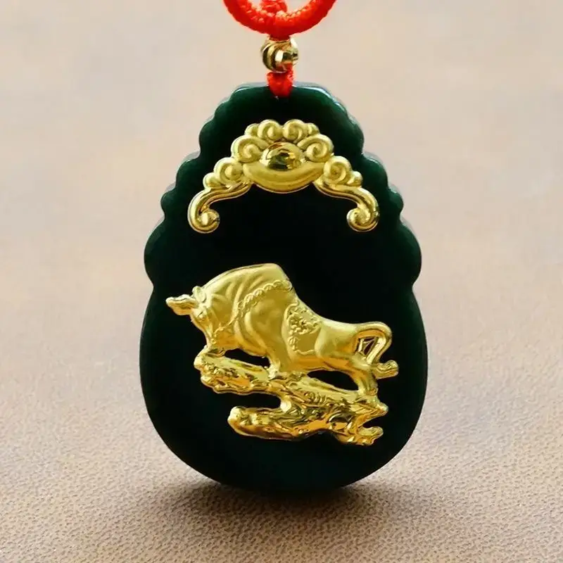 Gold Inlaid Jade Pendant with Hetian Design 12 Zodiac - Image 2