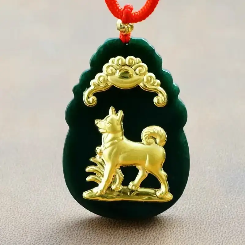 Gold Inlaid Jade Pendant with Hetian Design 12 Zodiac - Image 11