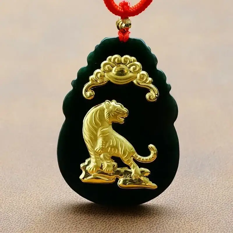 Gold Inlaid Jade Pendant with Hetian Design 12 Zodiac - Image 3