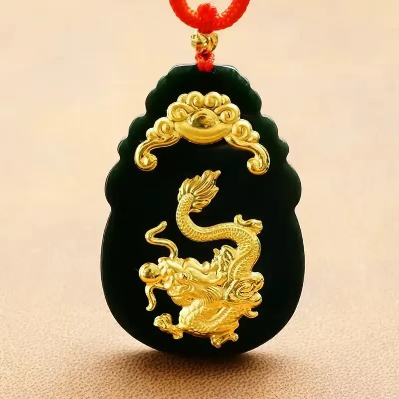 Gold Inlaid Jade Pendant with Hetian Design 12 Zodiac - Image 5