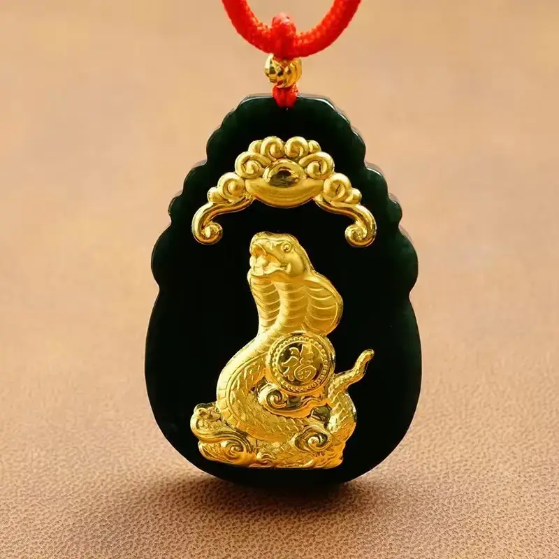 Gold Inlaid Jade Pendant with Hetian Design 12 Zodiac - Image 6