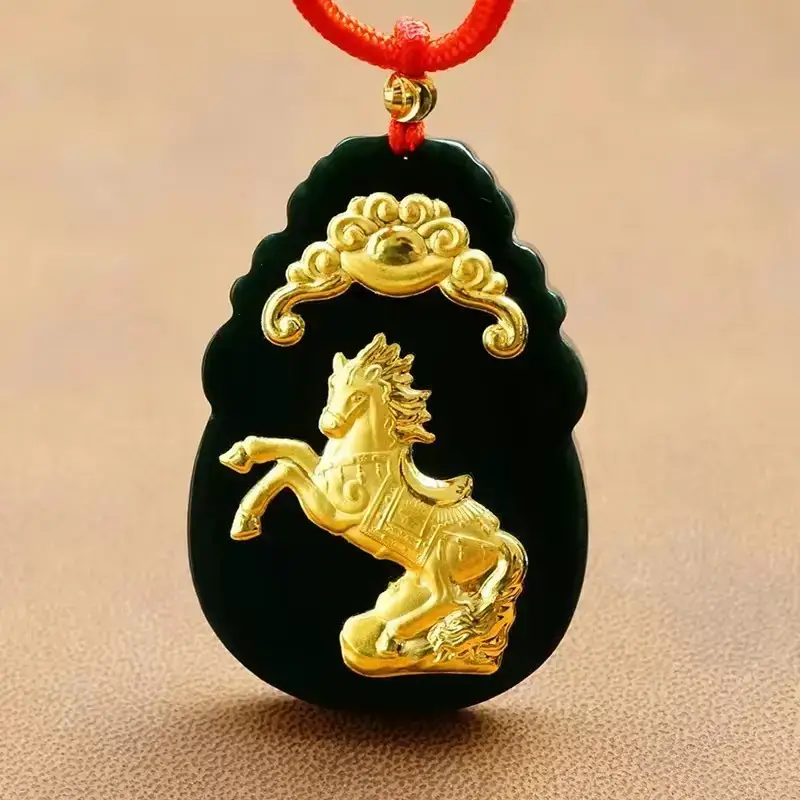 Gold Inlaid Jade Pendant with Hetian Design 12 Zodiac - Image 7