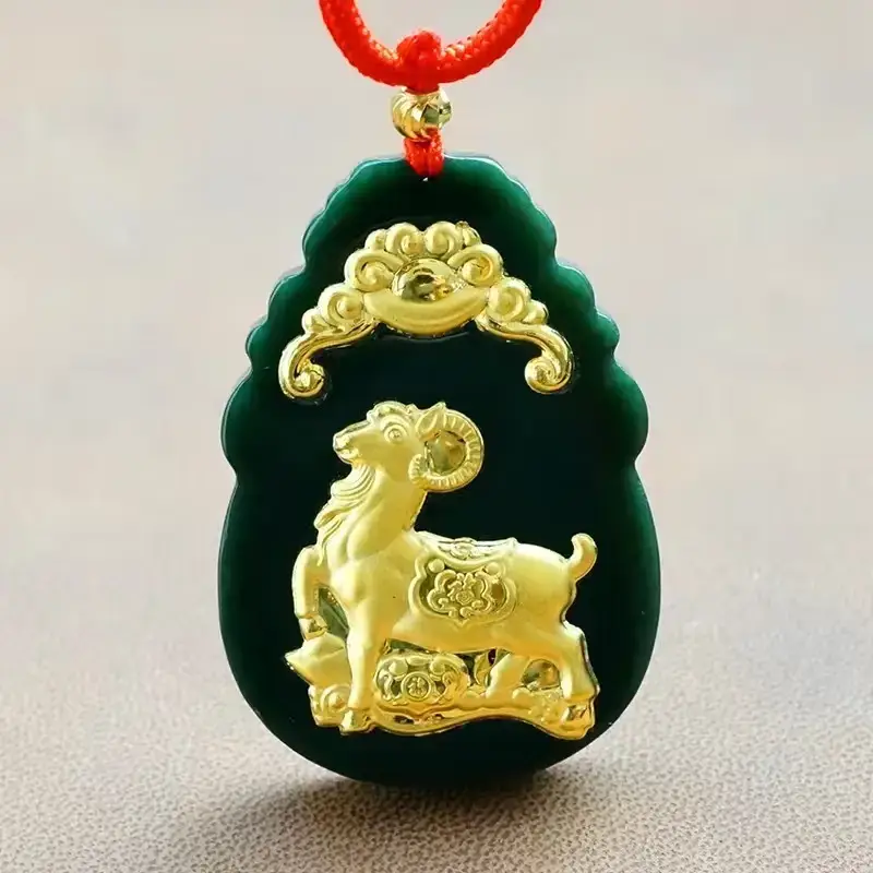 Gold Inlaid Jade Pendant with Hetian Design 12 Zodiac - Image 8