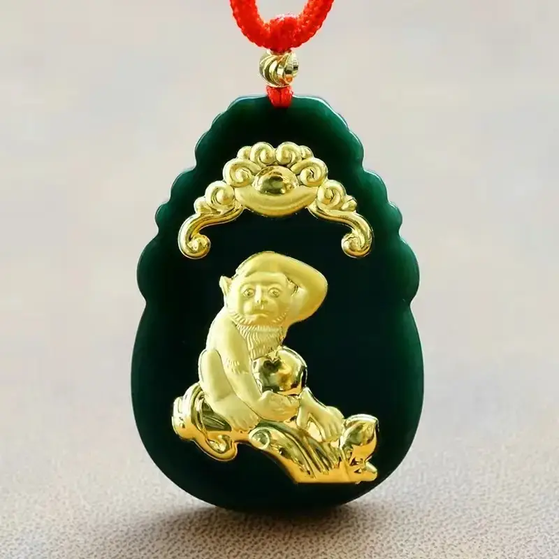 Gold Inlaid Jade Pendant with Hetian Design 12 Zodiac - Image 9