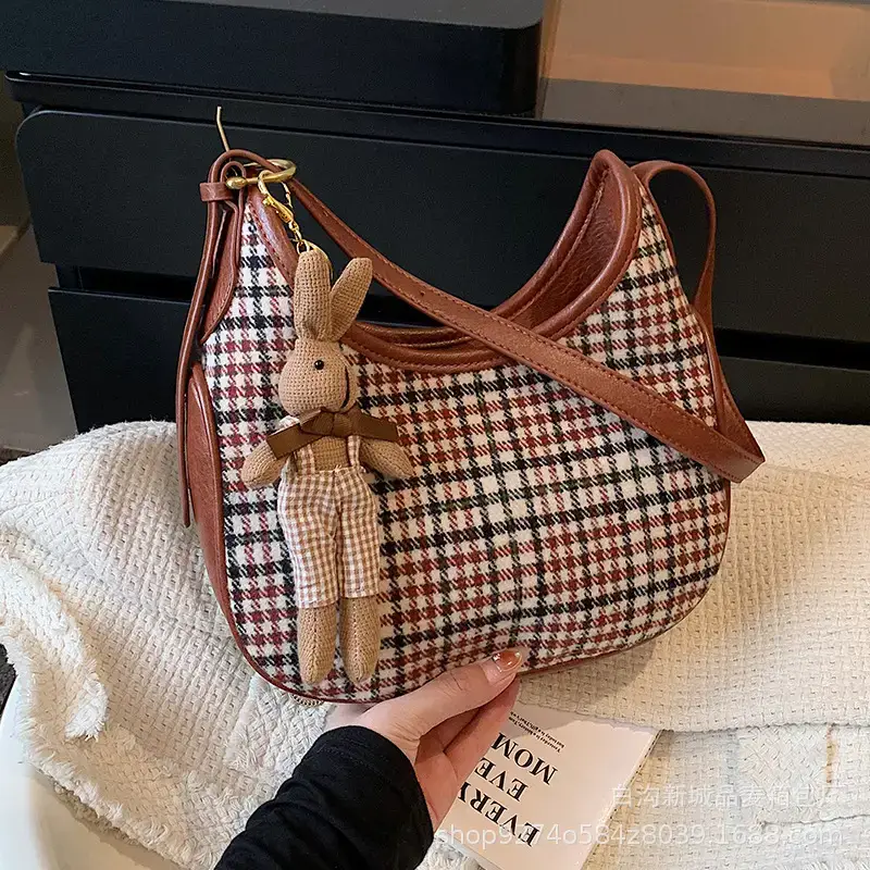 Women Houndstooth Shoulder Messenger Bag Plaid Checkered