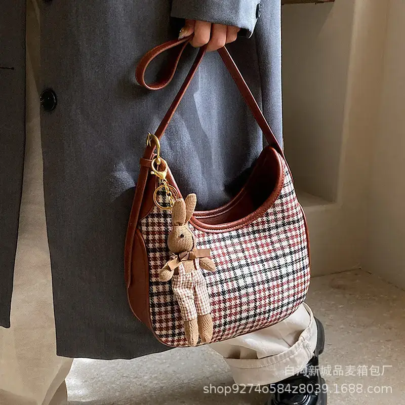 Women Houndstooth Shoulder Messenger Bag Plaid Checkered