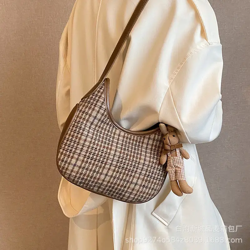Women Houndstooth Shoulder Messenger Bag Plaid Checkered