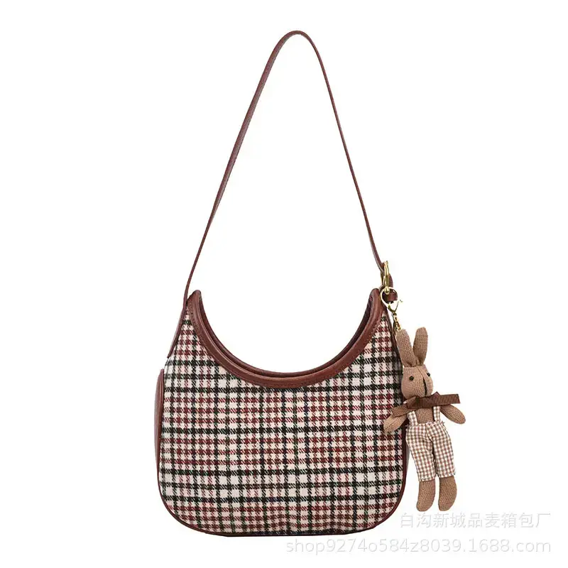 Women Houndstooth Shoulder Messenger Bag Plaid Checkered