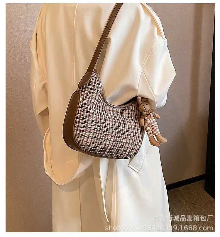 Women Houndstooth Shoulder Messenger Bag Plaid Checkered — feature 1