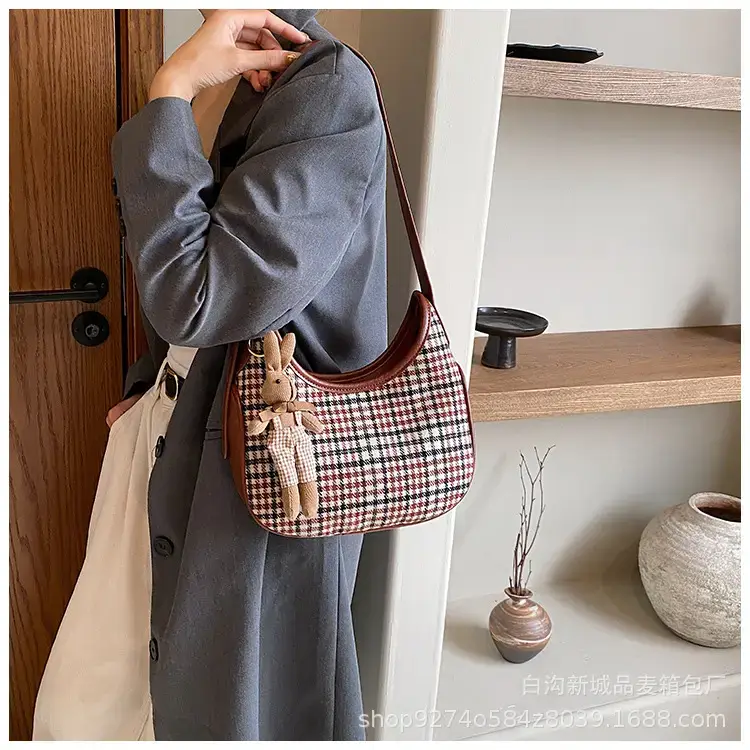 Women Houndstooth Shoulder Messenger Bag Plaid Checkered — feature 10