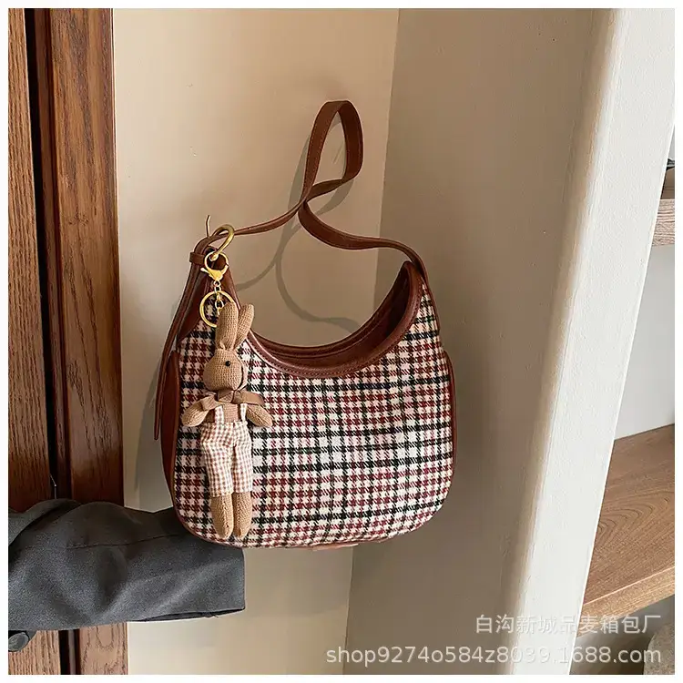 Women Houndstooth Shoulder Messenger Bag Plaid Checkered — feature 11