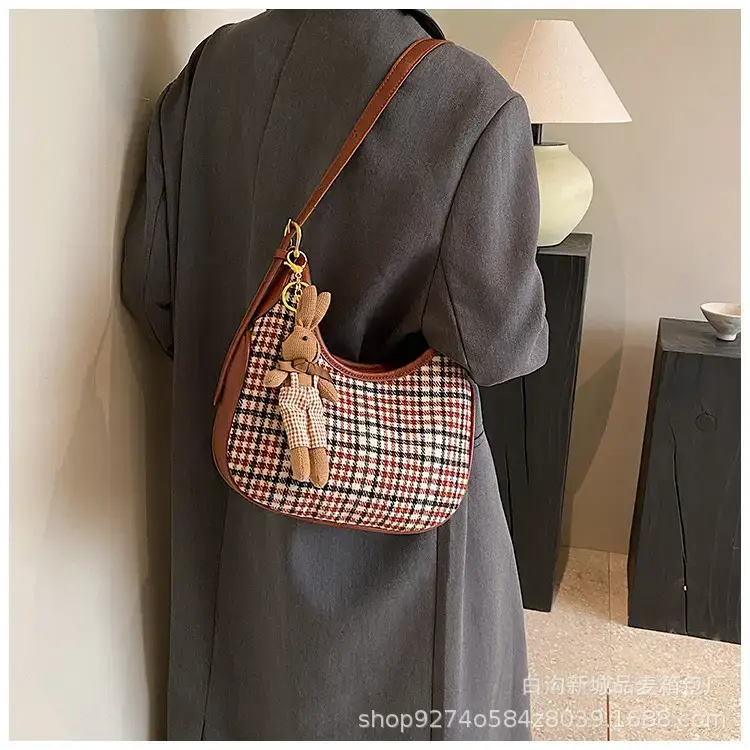 Women Houndstooth Shoulder Messenger Bag Plaid Checkered — feature 13