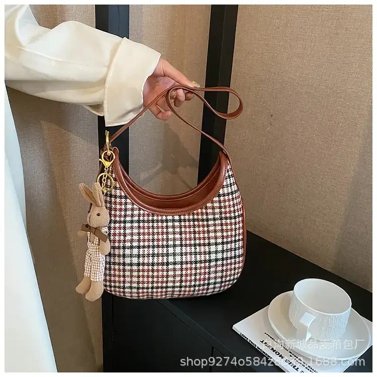 Women Houndstooth Shoulder Messenger Bag Plaid Checkered — feature 14
