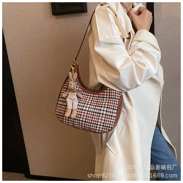 Women Houndstooth Shoulder Messenger Bag Plaid Checkered — feature 15