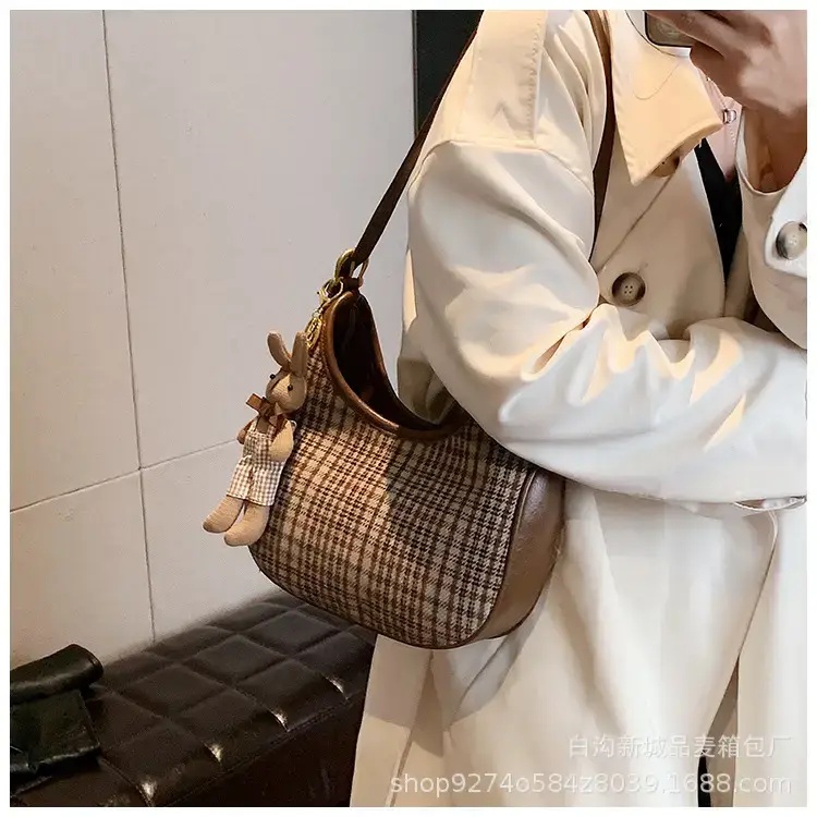 Women Houndstooth Shoulder Messenger Bag Plaid Checkered — feature 19