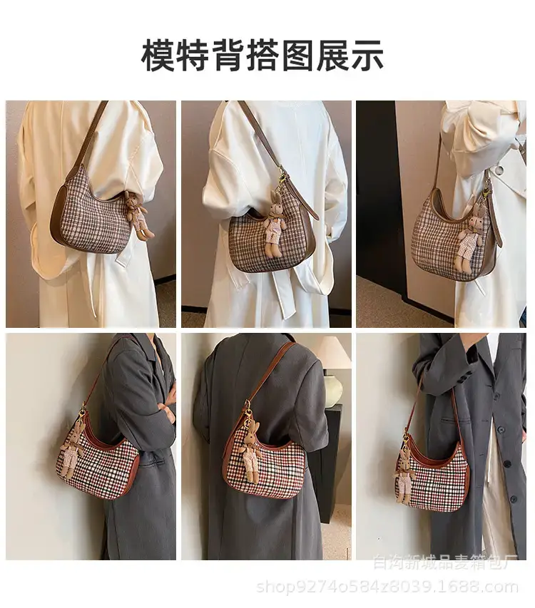 Women Houndstooth Shoulder Messenger Bag Plaid Checkered — feature 2