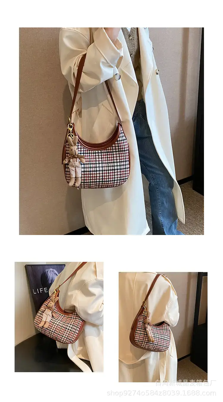 Women Houndstooth Shoulder Messenger Bag Plaid Checkered — feature 3