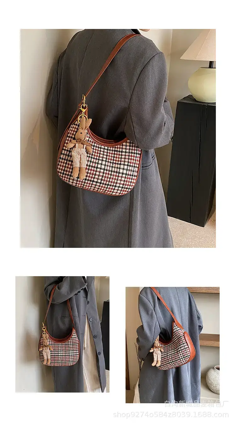 Women Houndstooth Shoulder Messenger Bag Plaid Checkered — feature 4