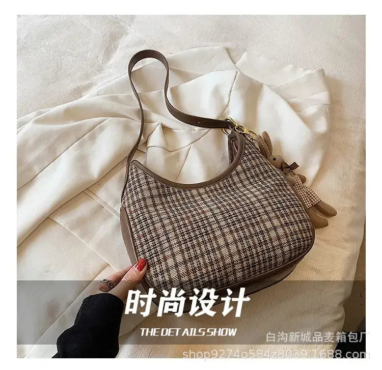 Women Houndstooth Shoulder Messenger Bag Plaid Checkered — feature 8