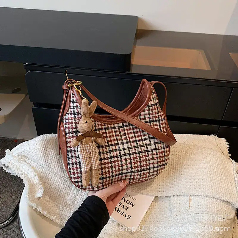 Women Houndstooth Shoulder Messenger Bag Plaid Checkered
