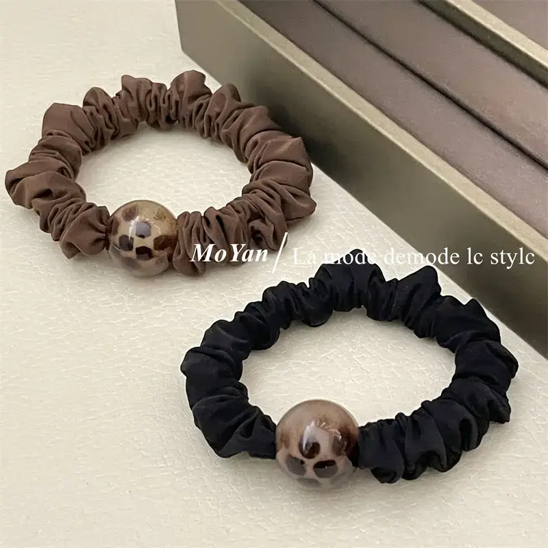 Leopard Print Rubber Hair Band with Ball Accent - Image 4