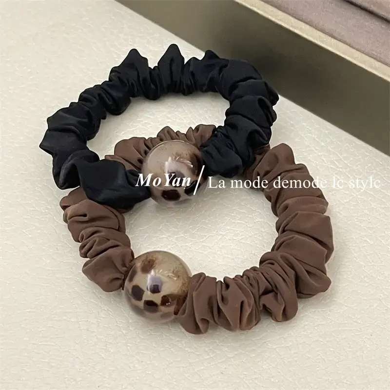Leopard Print Rubber Hair Band with Ball Accent - Image 5