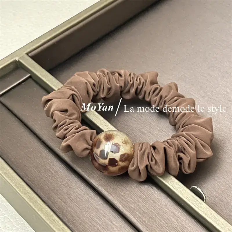 Leopard Print Rubber Hair Band with Ball Accent — feature 10