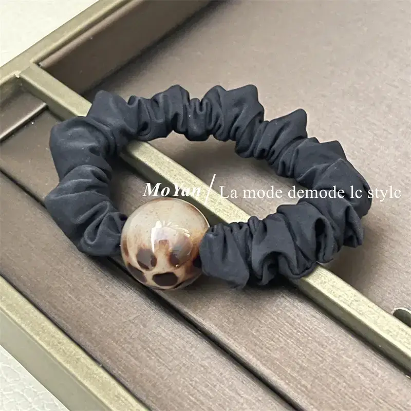 Leopard Print Rubber Hair Band with Ball Accent — feature 11