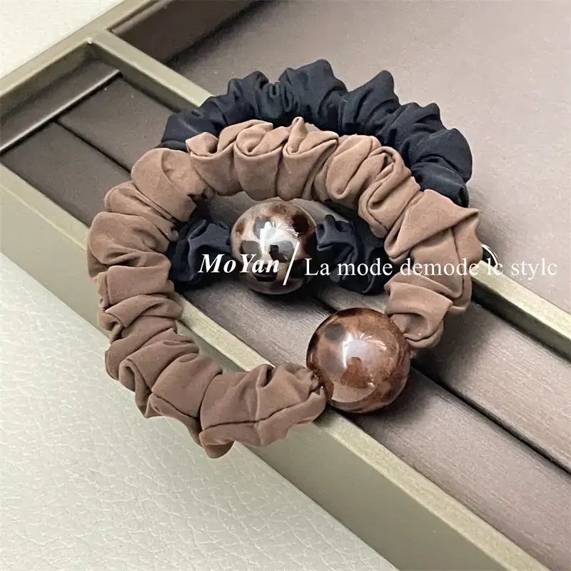 Leopard Print Rubber Hair Band with Ball Accent — feature 3
