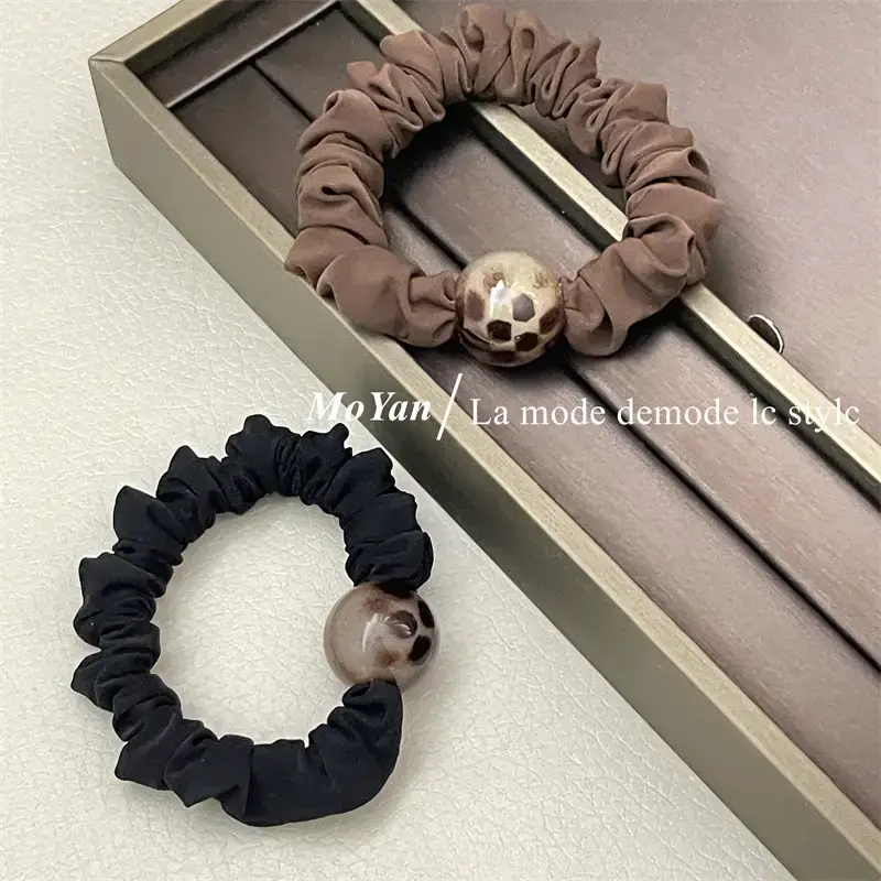 Leopard Print Rubber Hair Band with Ball Accent — feature 4