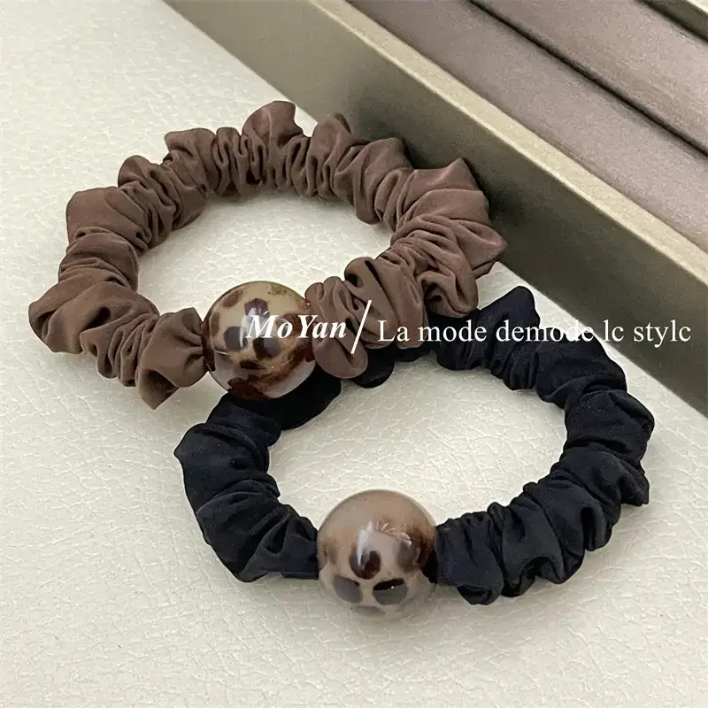 Leopard Print Rubber Hair Band with Ball Accent — feature 7