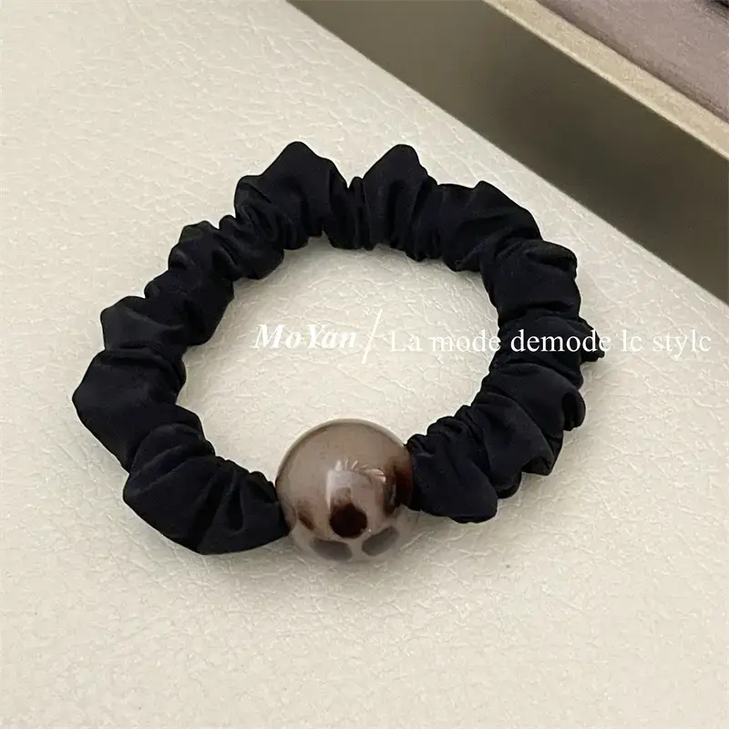Leopard Print Rubber Hair Band with Ball Accent — feature 9