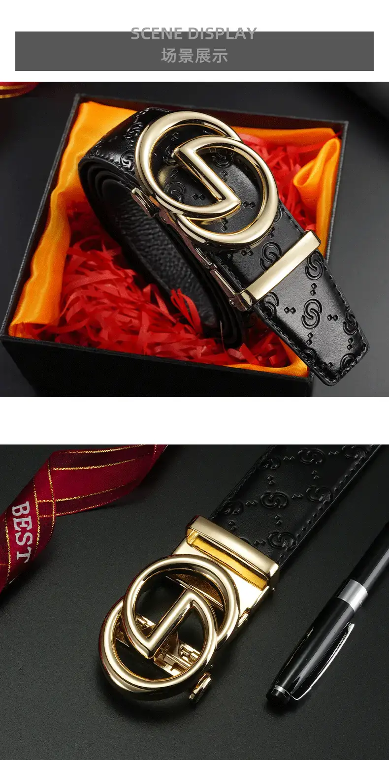 Black Leather Belt with Gold Buckle for Men — feature 13