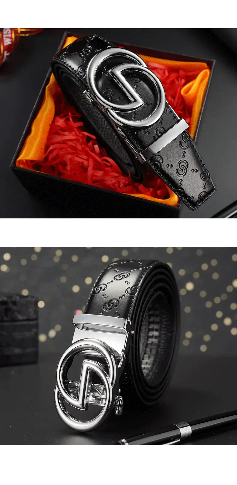 Black Leather Belt with Gold Buckle for Men — feature 15