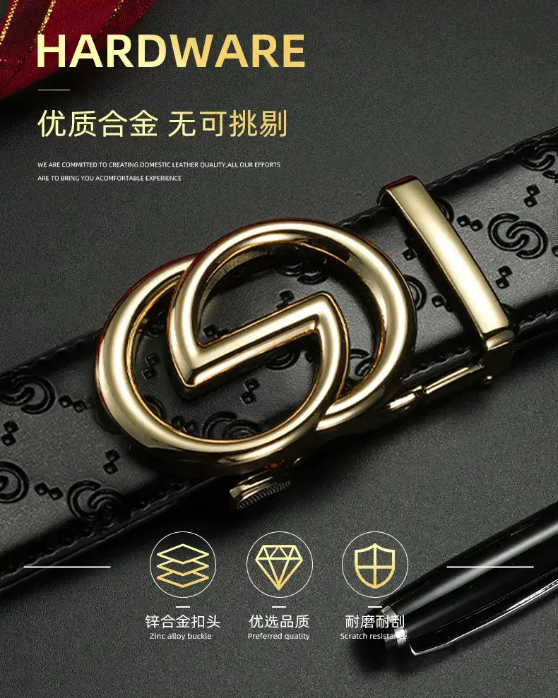 Black Leather Belt with Gold Buckle for Men — feature 2