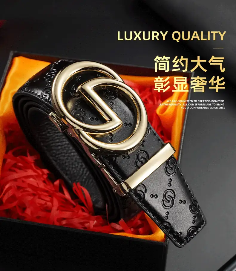 Black Leather Belt with Gold Buckle for Men — feature 3