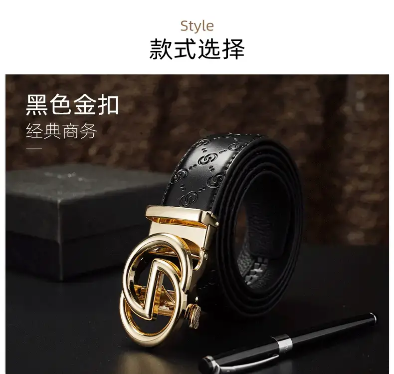Black Leather Belt with Gold Buckle for Men — feature 4