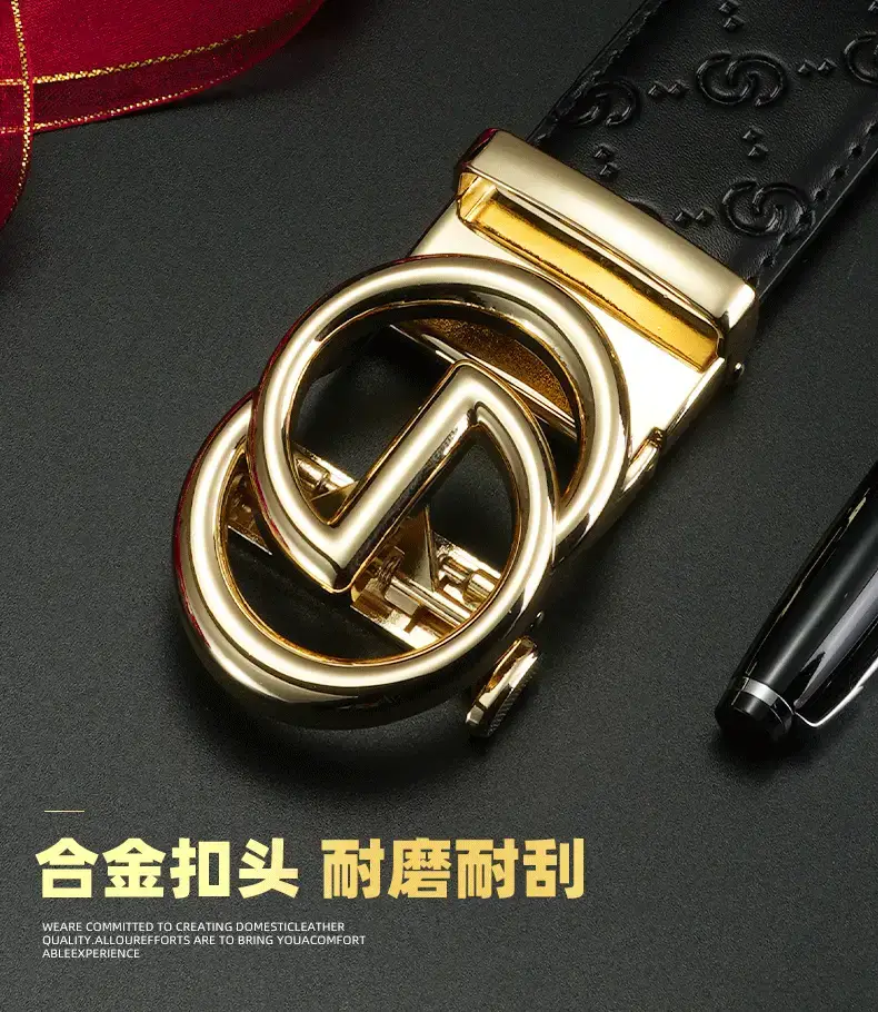 Black Leather Belt with Gold Buckle for Men — feature 9