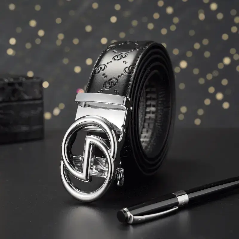 Black Leather Belt with Gold Buckle for Men
