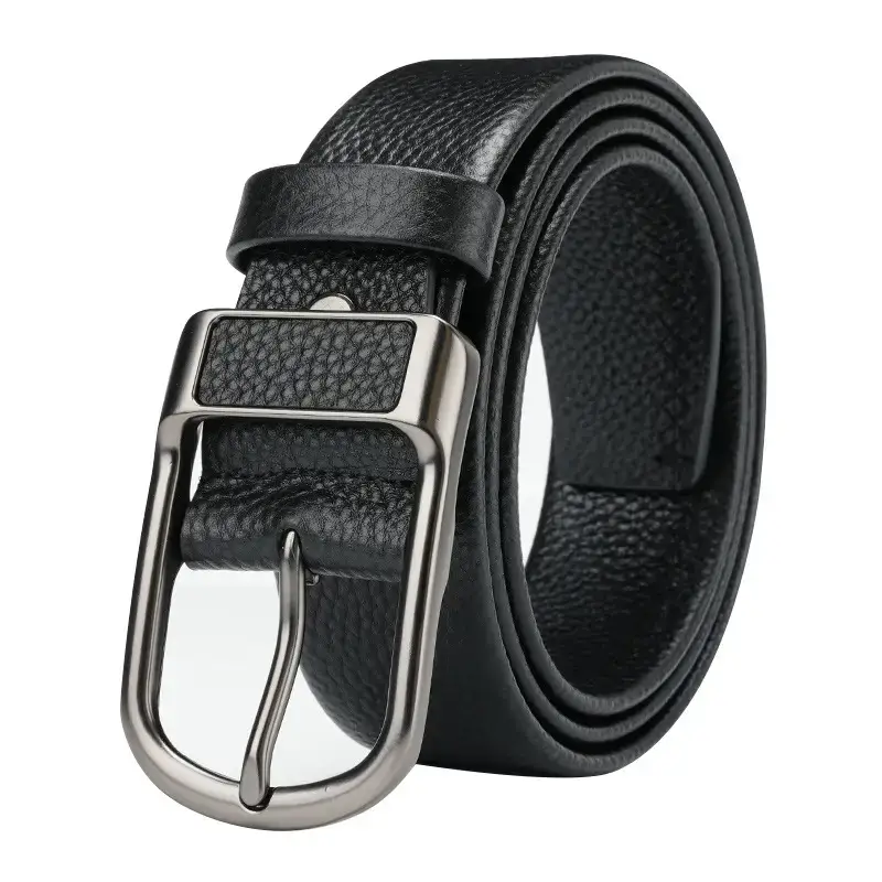 Black Leather Belt with Gold Buckle for Men
