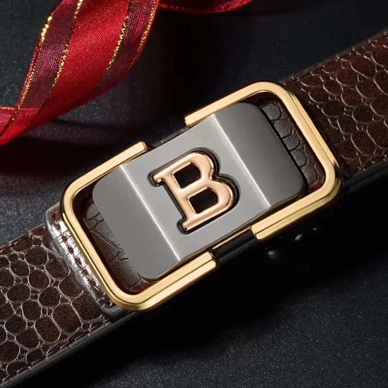 Men's Brown Crocodile Leather Belt with Gold Buckle