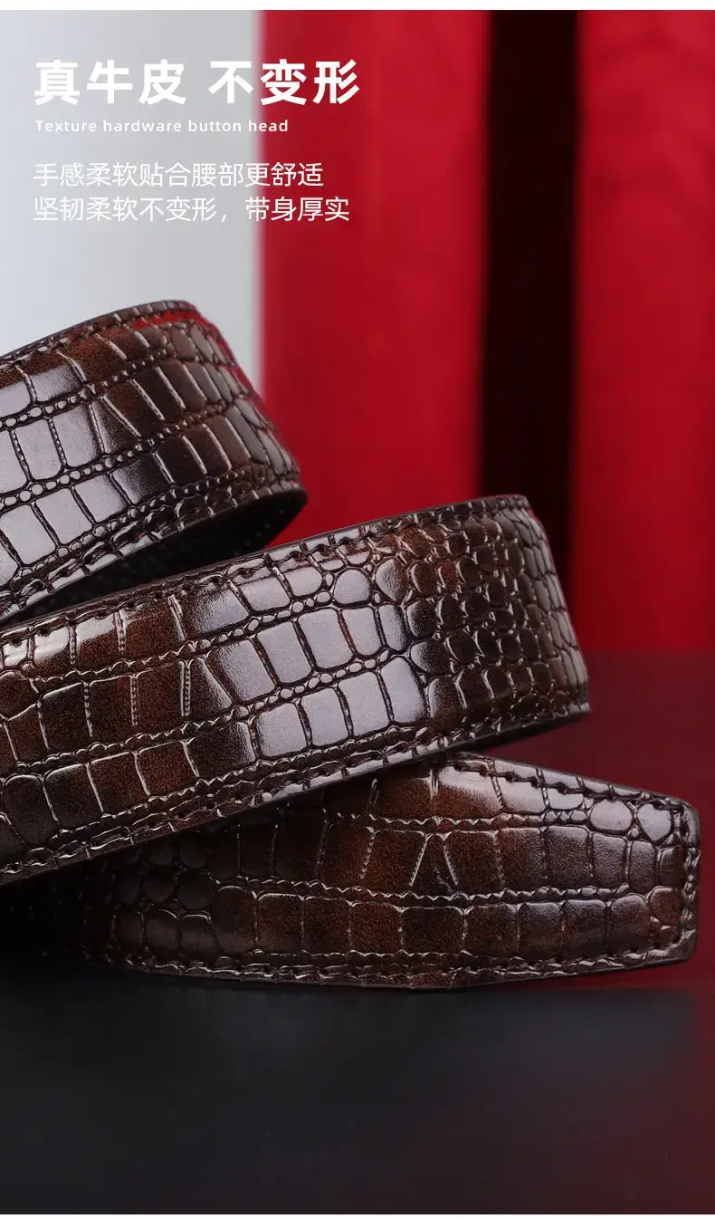 Men's Brown Crocodile Leather Belt with Gold Buckle — feature 13