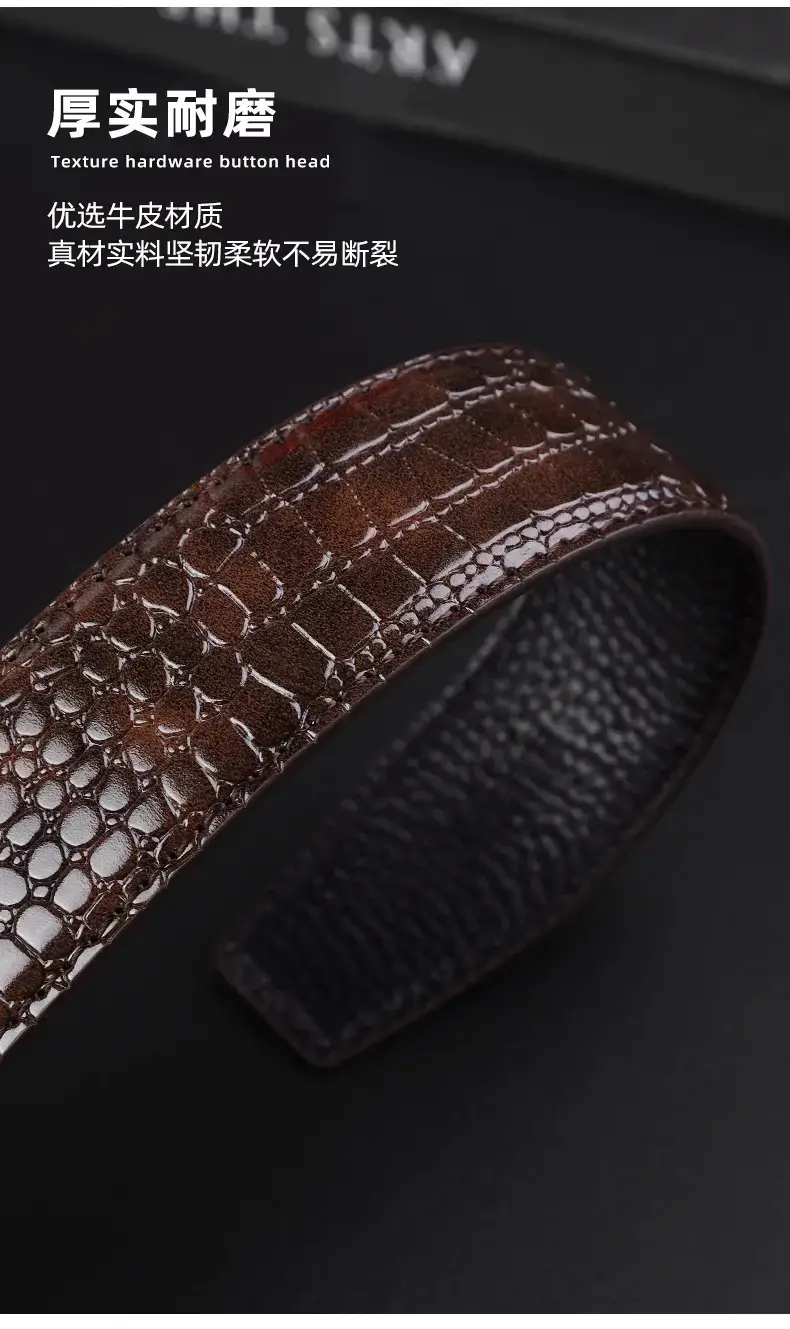 Men's Brown Crocodile Leather Belt with Gold Buckle — feature 14