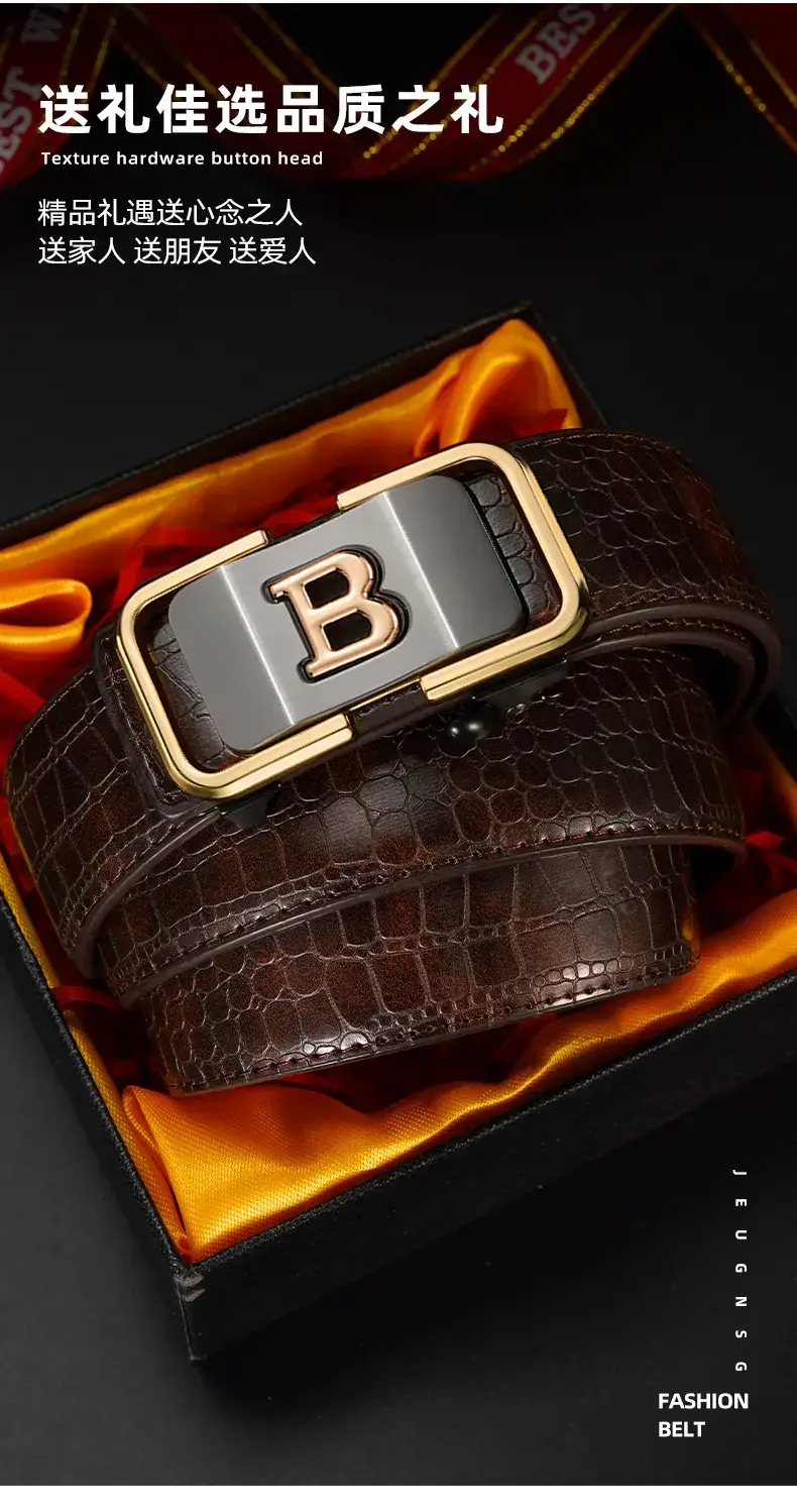 Men's Brown Crocodile Leather Belt with Gold Buckle — feature 15
